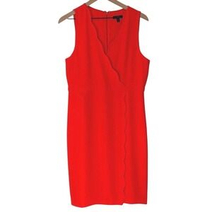 J Crew Sheath Dress Orange Sleeveless Scallop V Neck‎ Zip Back Size 12